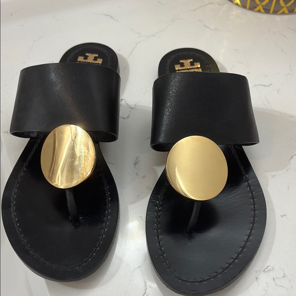 Tory Burch Black and Gold Sandals